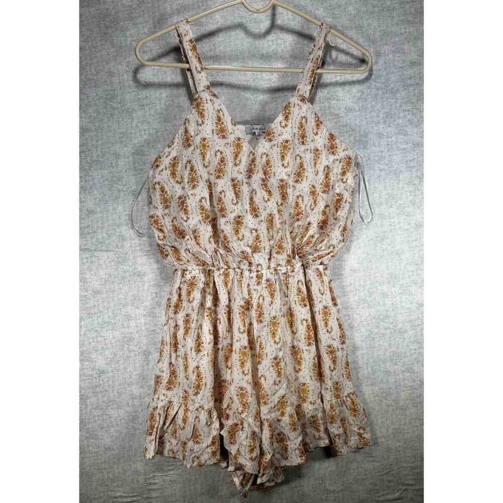 White Birch White & Yellow Floral Romper Women's Small V Neck Wrap Rayon